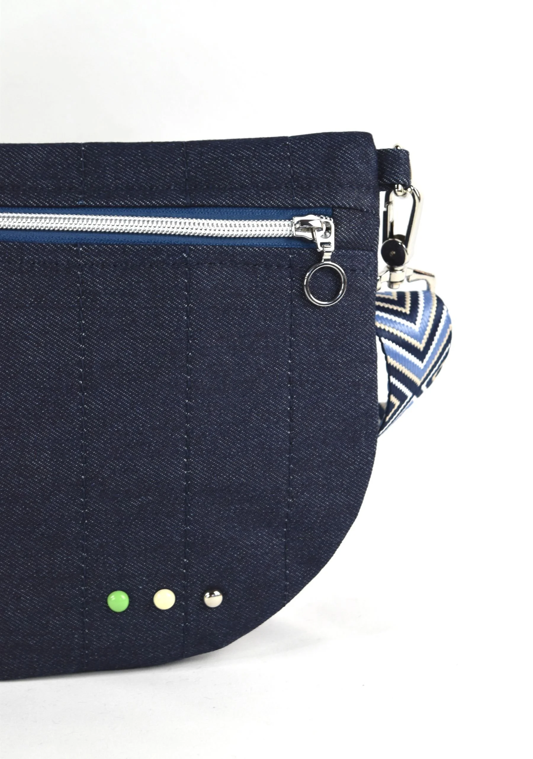 Blue Denim Bum Bag Silver Detail.JPG
