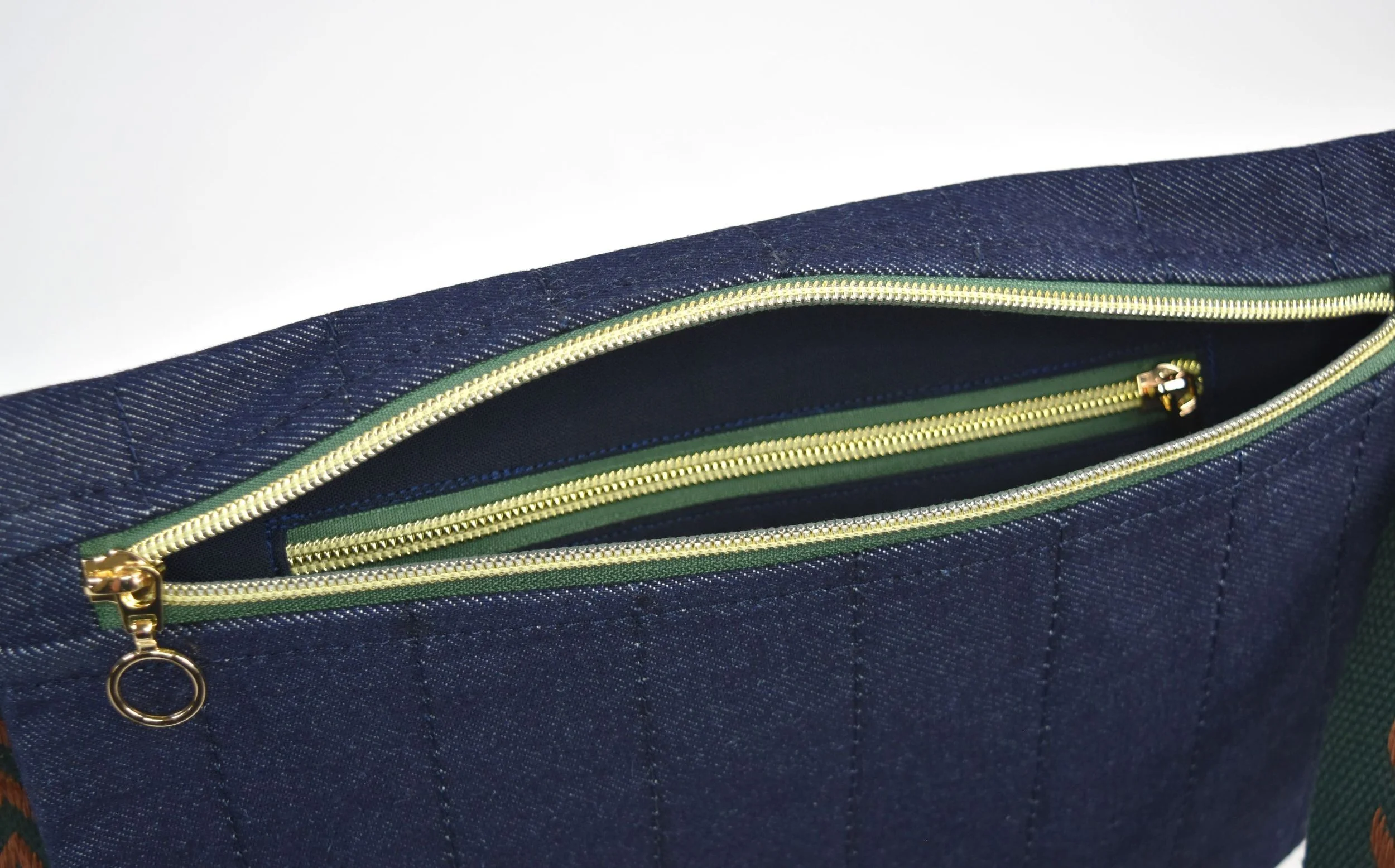 Denim Bum Bag Green Interior 1.JPG