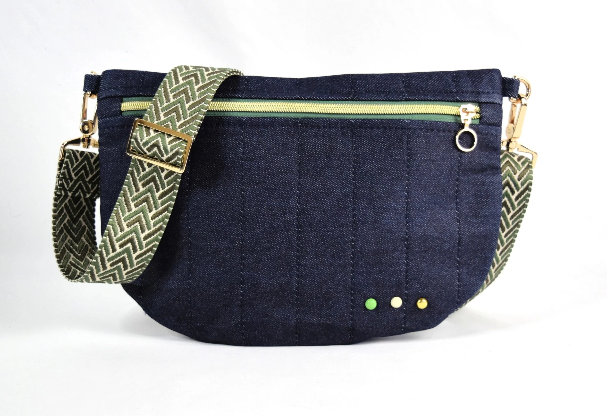 Denim Bum Bag Green A Front.JPG