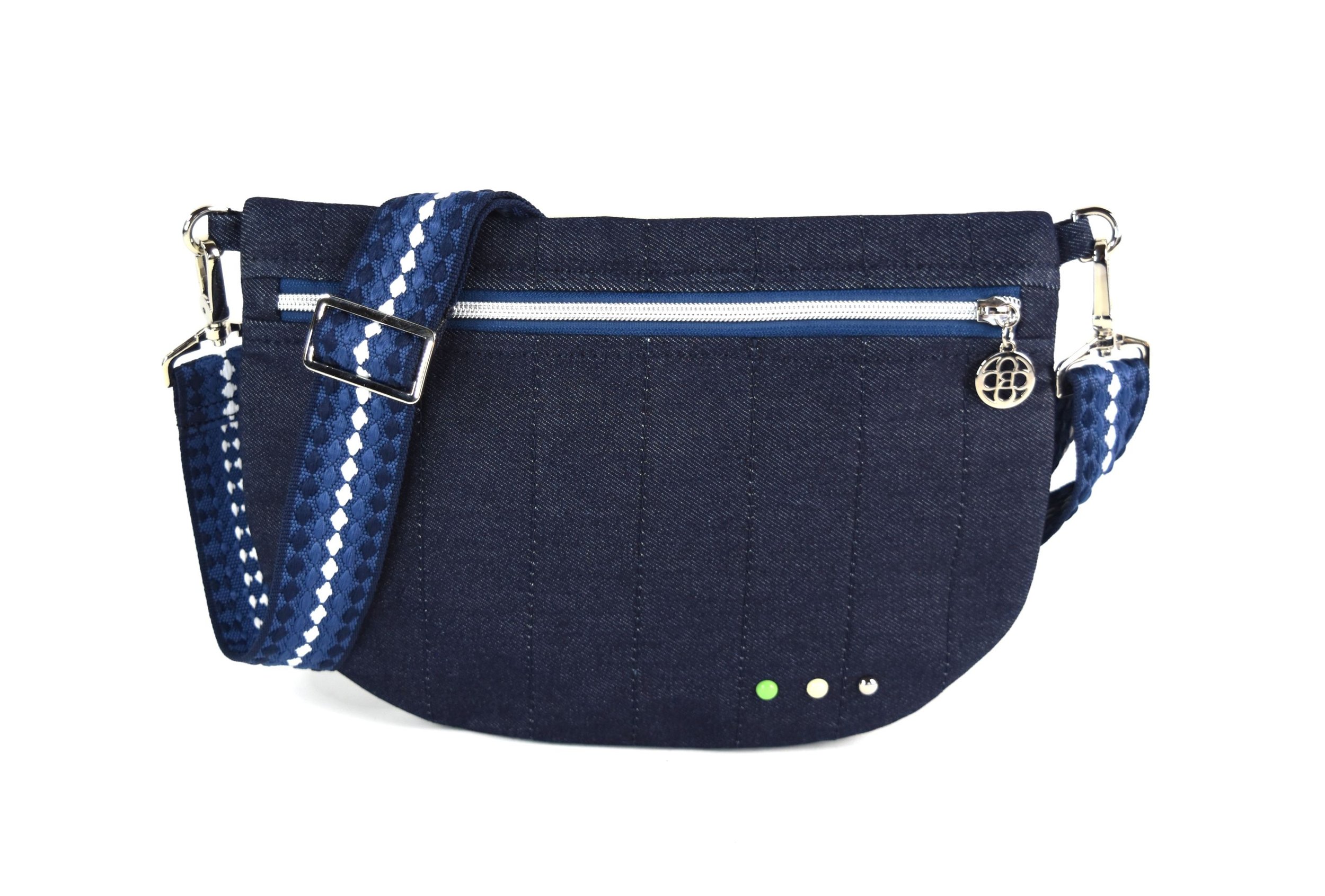 Blue Denim Bum Bag A Silver Front 1.JPG