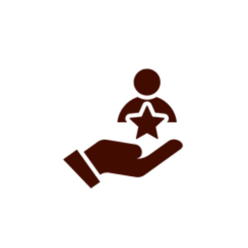 A hand holding a person icon with a star, representing a concept of recognition or achievement