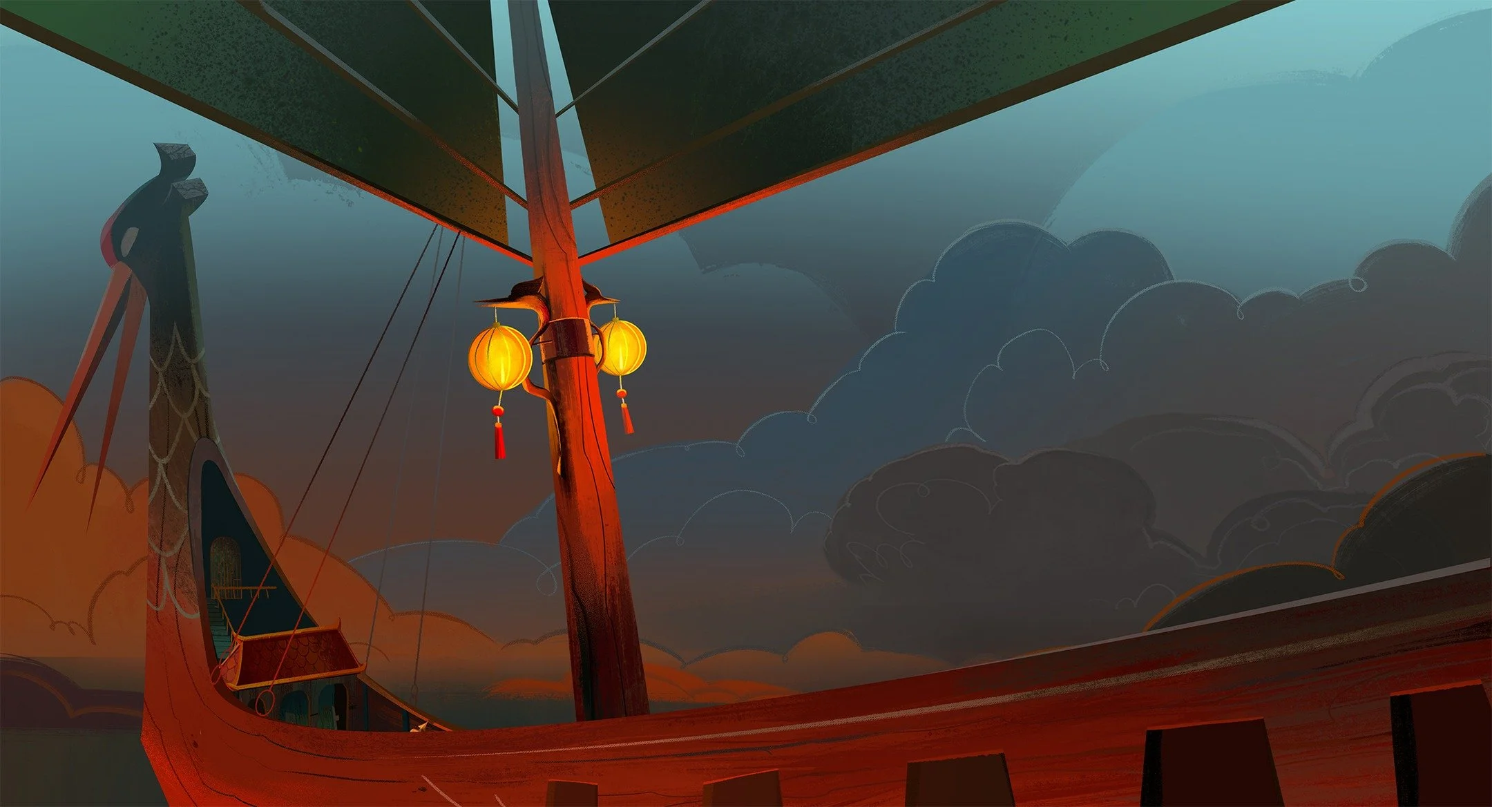 Few more backgrounds for the feature "El Tesoro de Barracuda". I am a sucker for rich color palettes so you can guess I had the time of my life working in this production. The sequence in which these backgrounds are included were painted by