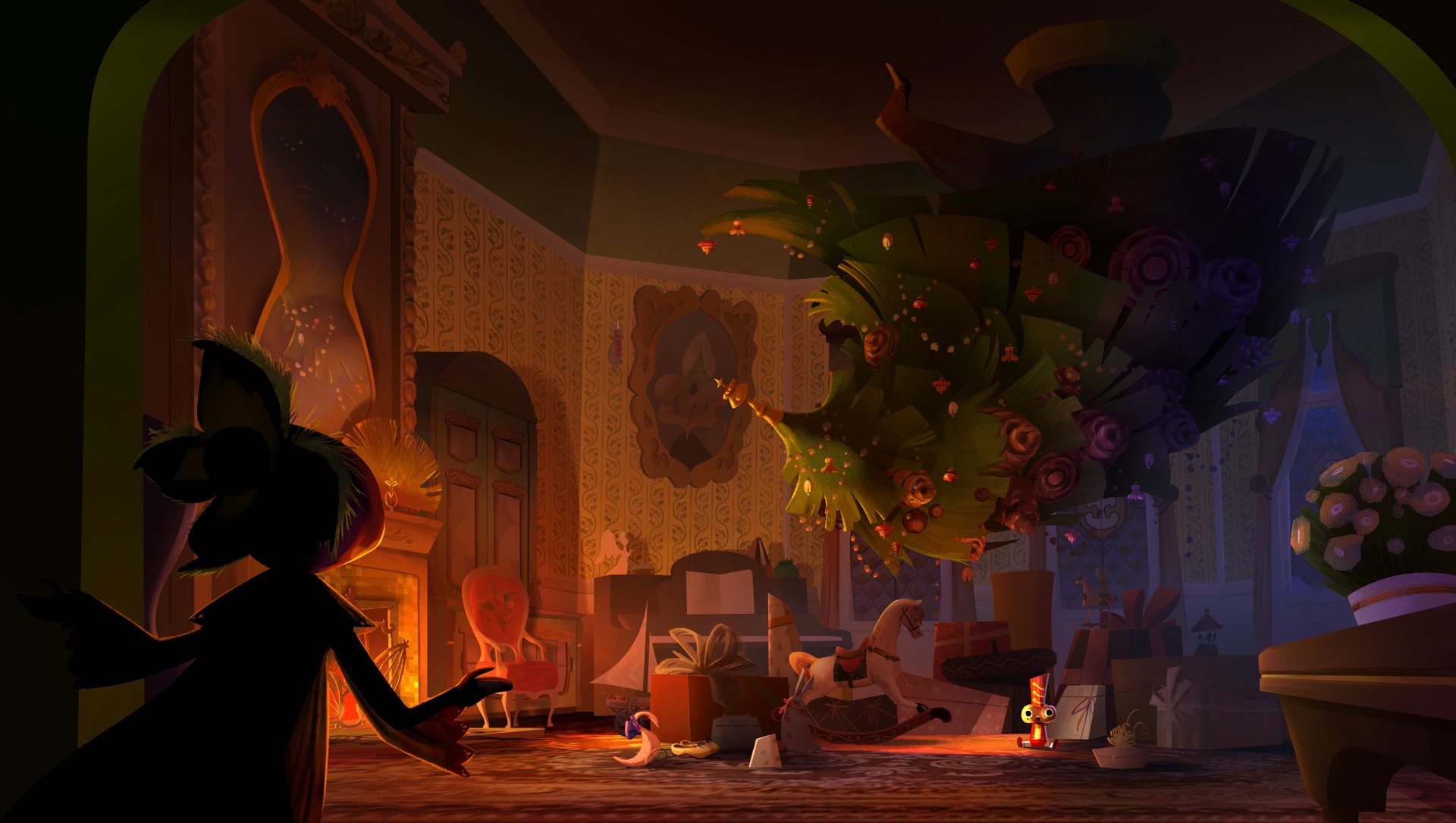 The Nutcracker but everybody is a nut except of the Rat king, who is allergic to nuts. Girl discovers the nutcracker in a living room full of presents.