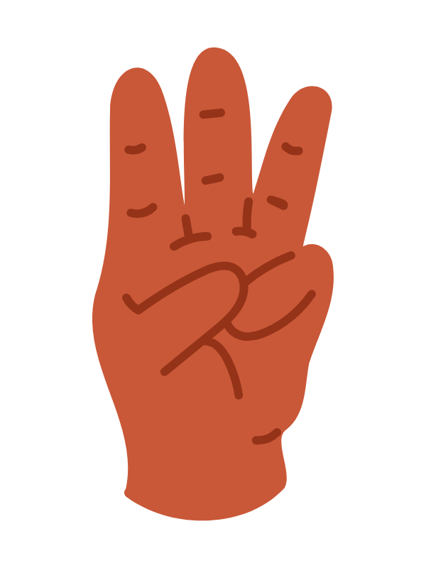 A floating black hand shows the number three