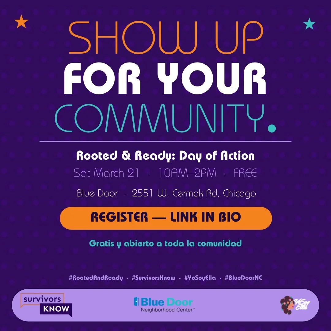 TOMORROW is the day. Are you ready?

Rooted &amp; Ready: Day of Action is happening TOMORROW &mdash; Saturday, March 21st from 10AM&ndash;2PM at Blue Door (2551 W. Cermak Rd, Chicago).

This is YOUR space. Free workshops. Free books. Free child care.