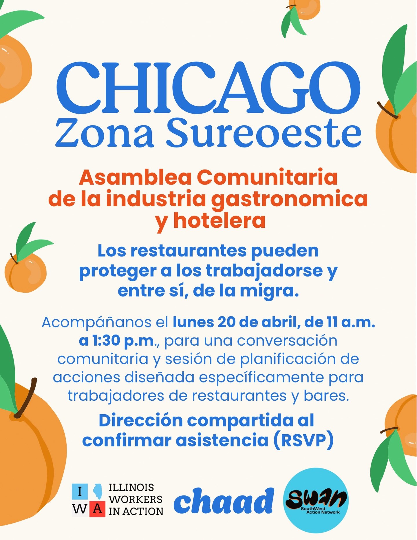 📣 ATENCI&Oacute;N, ZONA SUROESTE
@ILworkersinaction y CHAAD organizan un foro de trabajadores para discutir la realidad a la que se enfrentan los trabajadores inmigrantes y elaborar un plan de acci&oacute;n para hacer frente al aumento de las redada