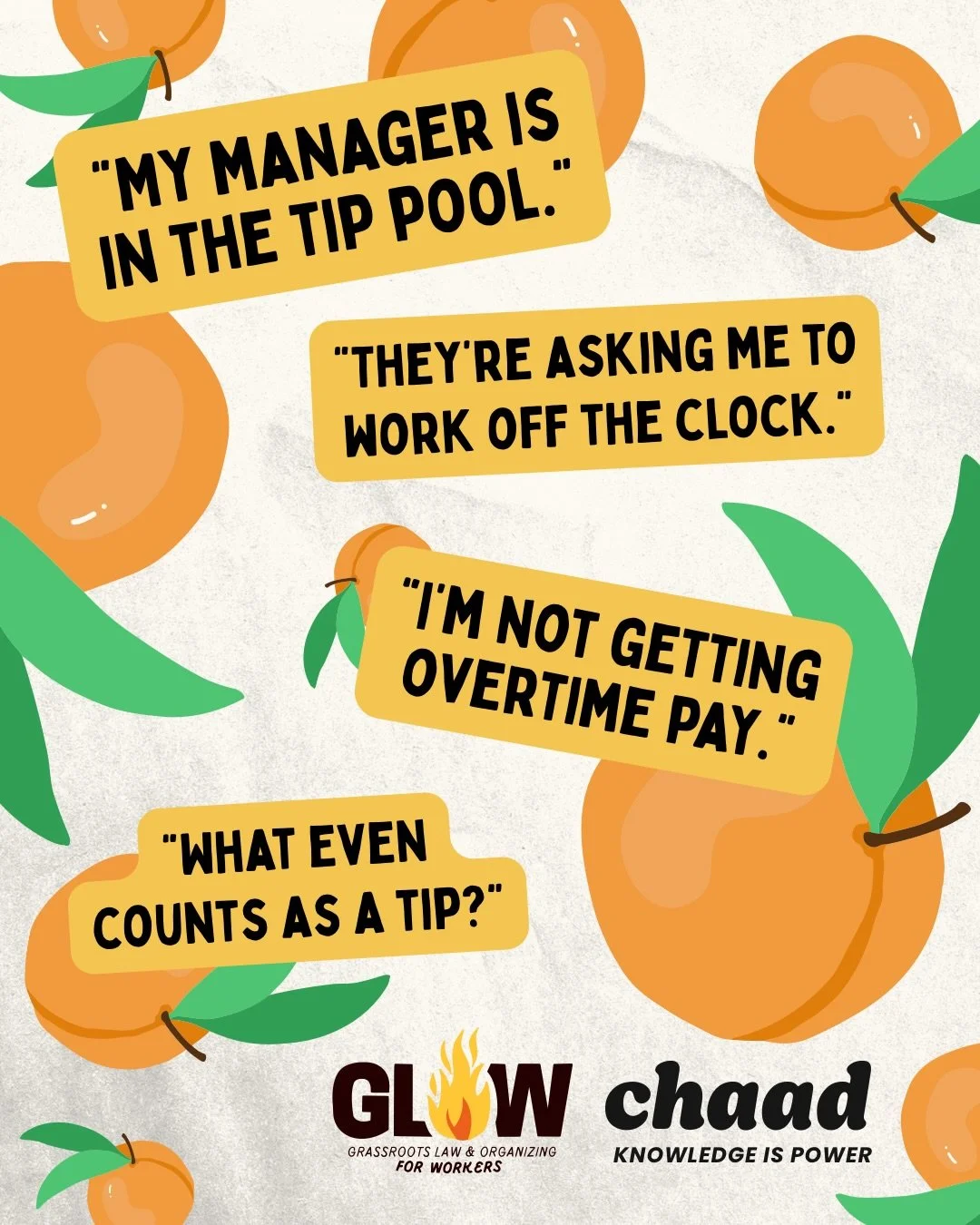 Your money shouldn&rsquo;t be a mystery.

If you&rsquo;re dealing with tip pooling issues, missing overtime, or being asked to work off the clock, you&rsquo;re not alone and you don&rsquo;t have to accept it.

Join us for Hands Off Our Money, a free 