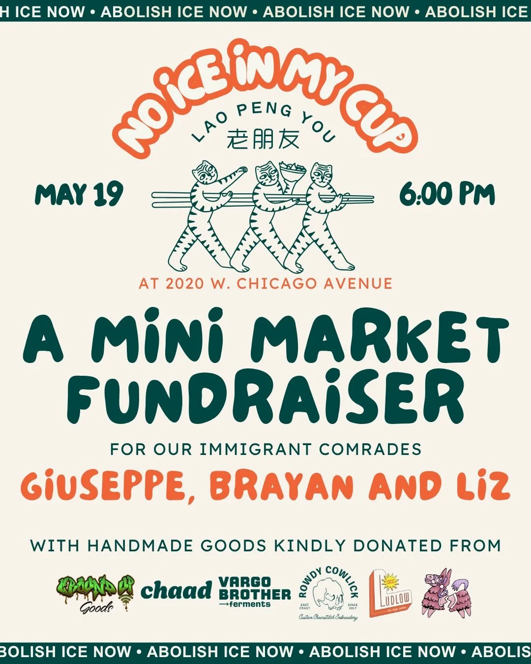 TODAY: NO ICE IN MY CUP &mdash; Round 2!

6pm til sell out!

Come down to @laopengyouchi this evening for a pick-up picnic and mini market! We&rsquo;ve got bottled beverages from @ludlowliquors, kombucha floats from @vargobrotherferments, baked goodi