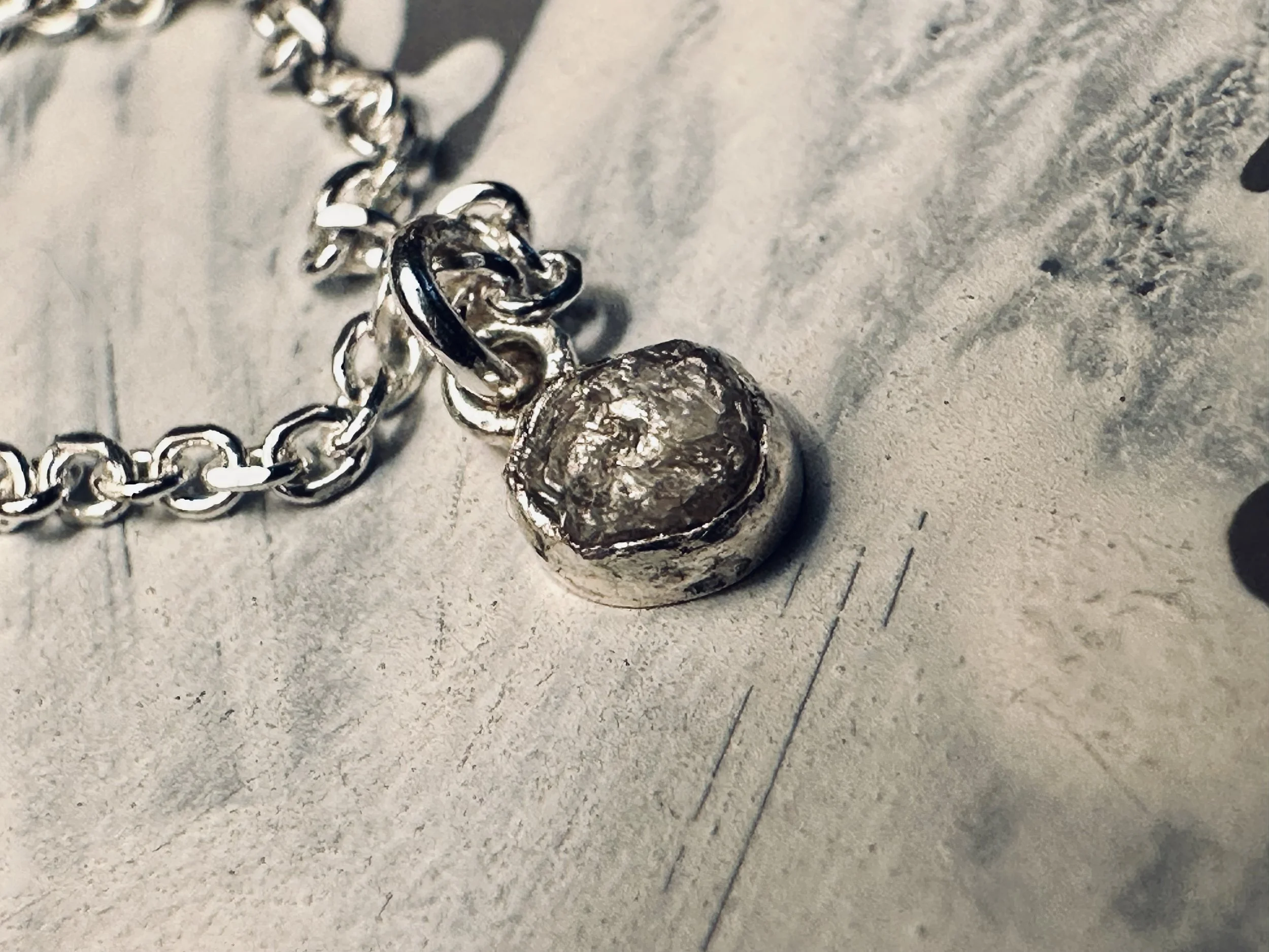 White Diamond and Oval Sterling Silver Chain