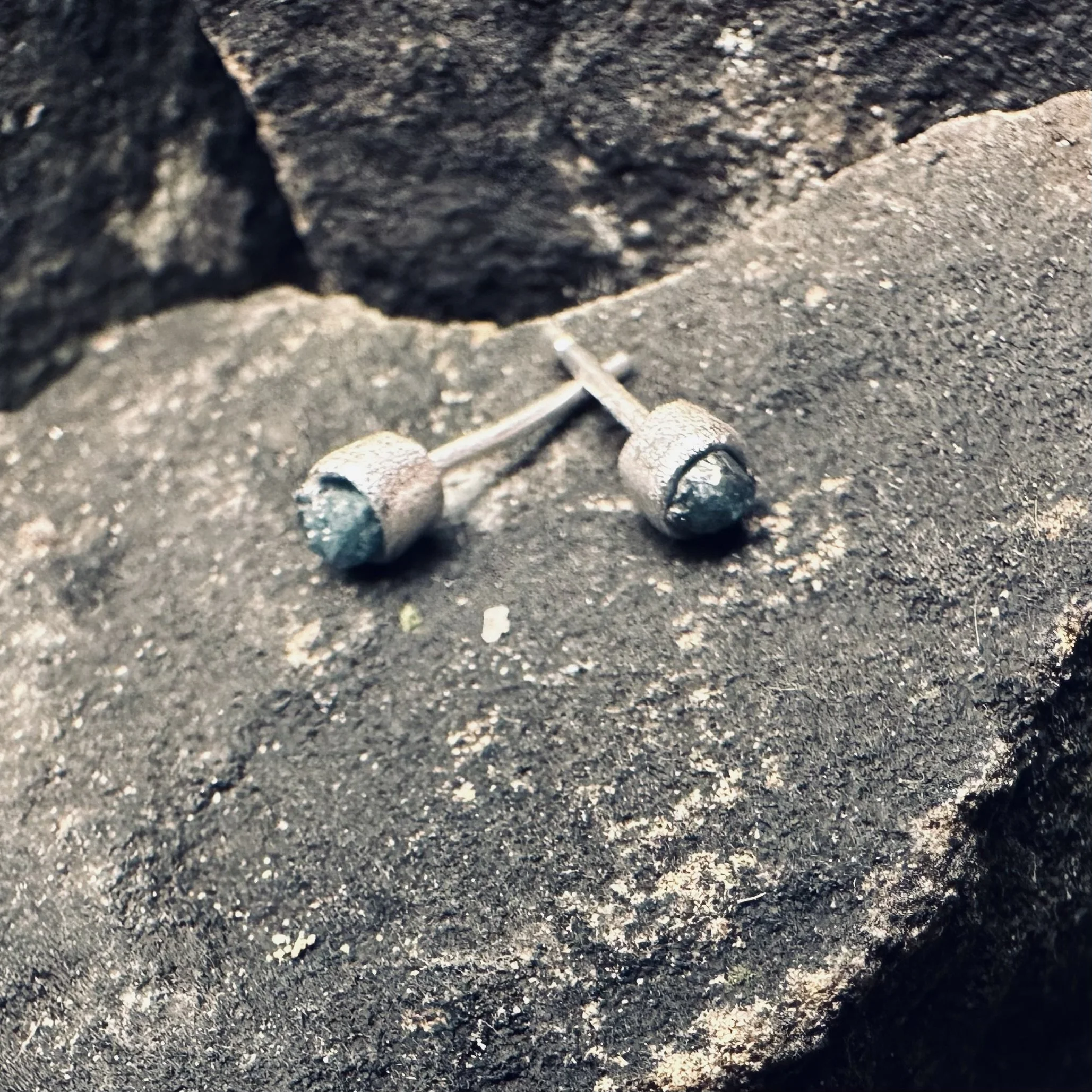 Blue Diamond Silver Collet Studs