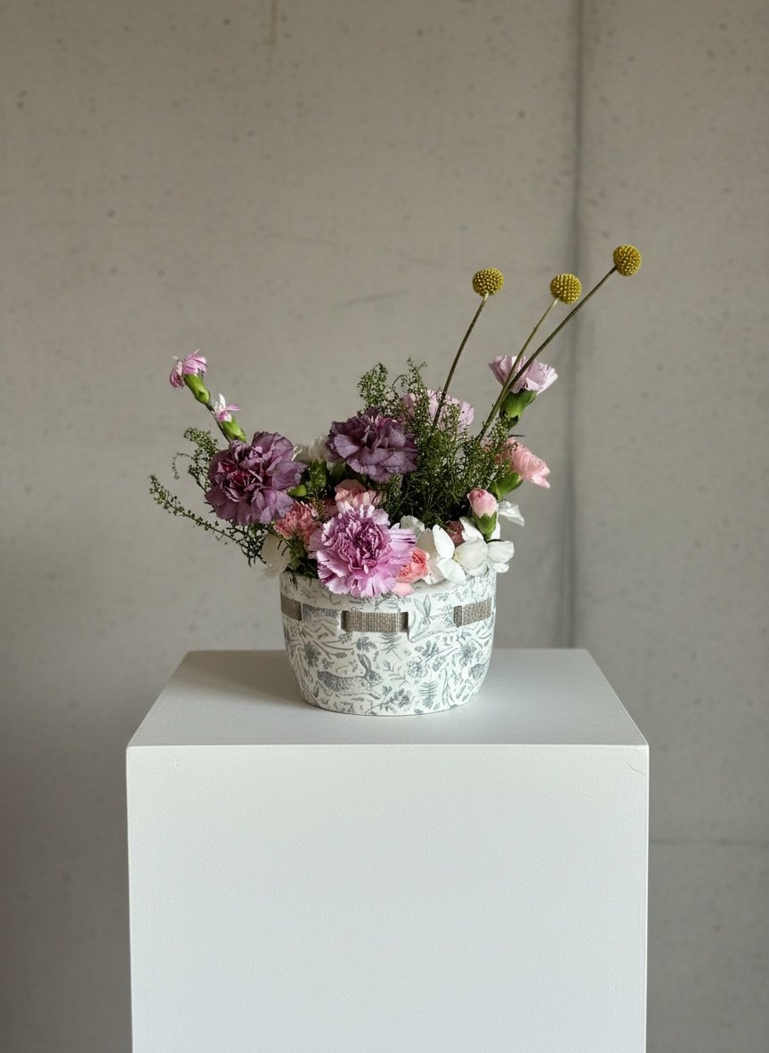 Garden-Inspired custom flower arrangement with soft pink blooms and organic greenery by Dallas wedding florist Izalena Floral House.