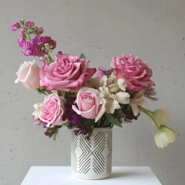 Beautiful Hand-built bouquet from our Bloom Barwith soft pink blooms and greenery by wedding florist Izalena Floral House.