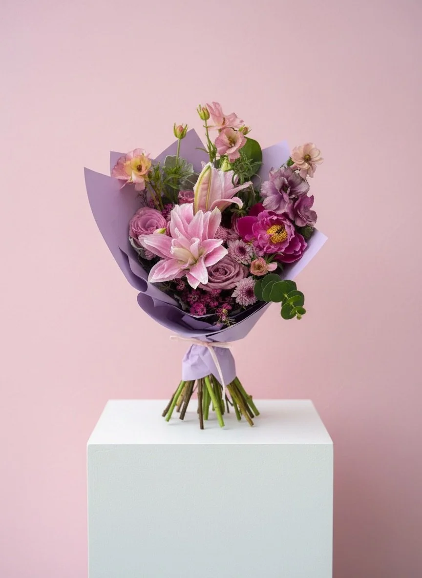 Romantic Wedding bouquet with soft pink blooms and greenery by wedding florist Izalena Floral House.