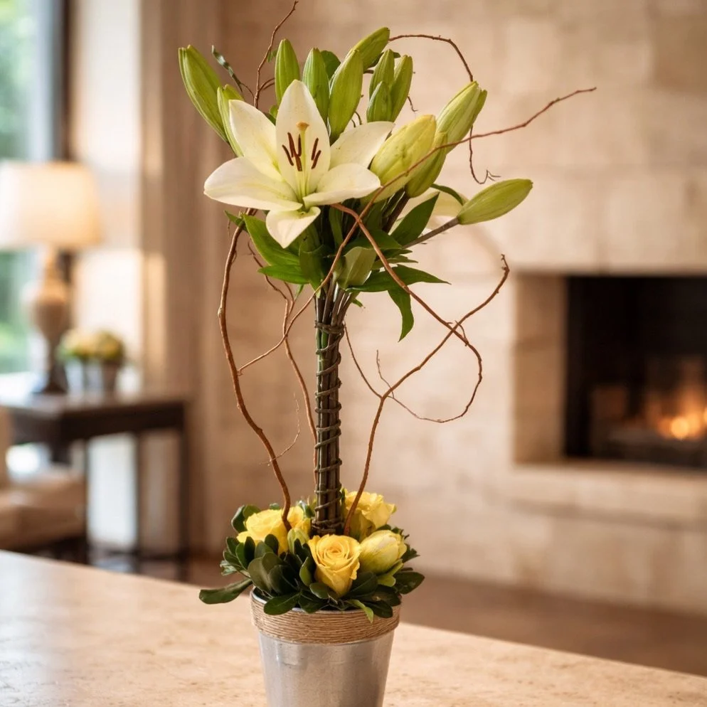 Unique Floral arrangement and greenery by by Dallas wedding florist Izalena Floral House.