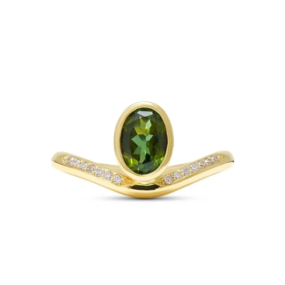 Bespoke heirloom gold  tourmaline wave engagement ring remodel - devon
