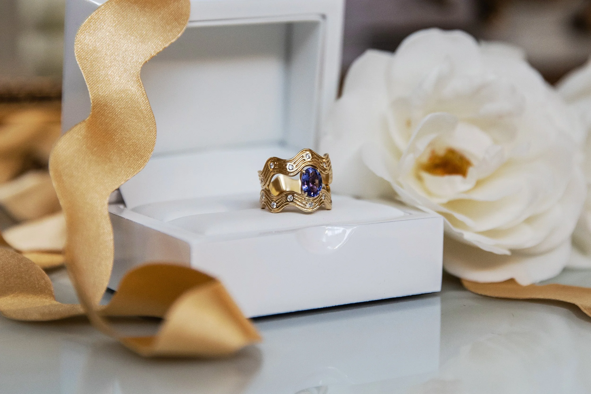Wave tanzanite ring duo 