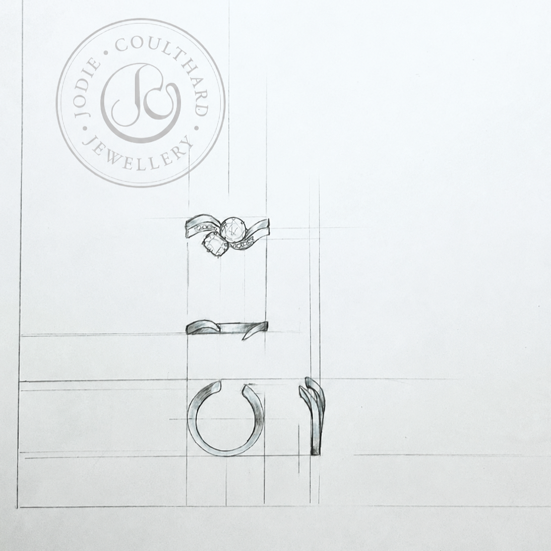 hand drawn design of invisible bespoke wedding band