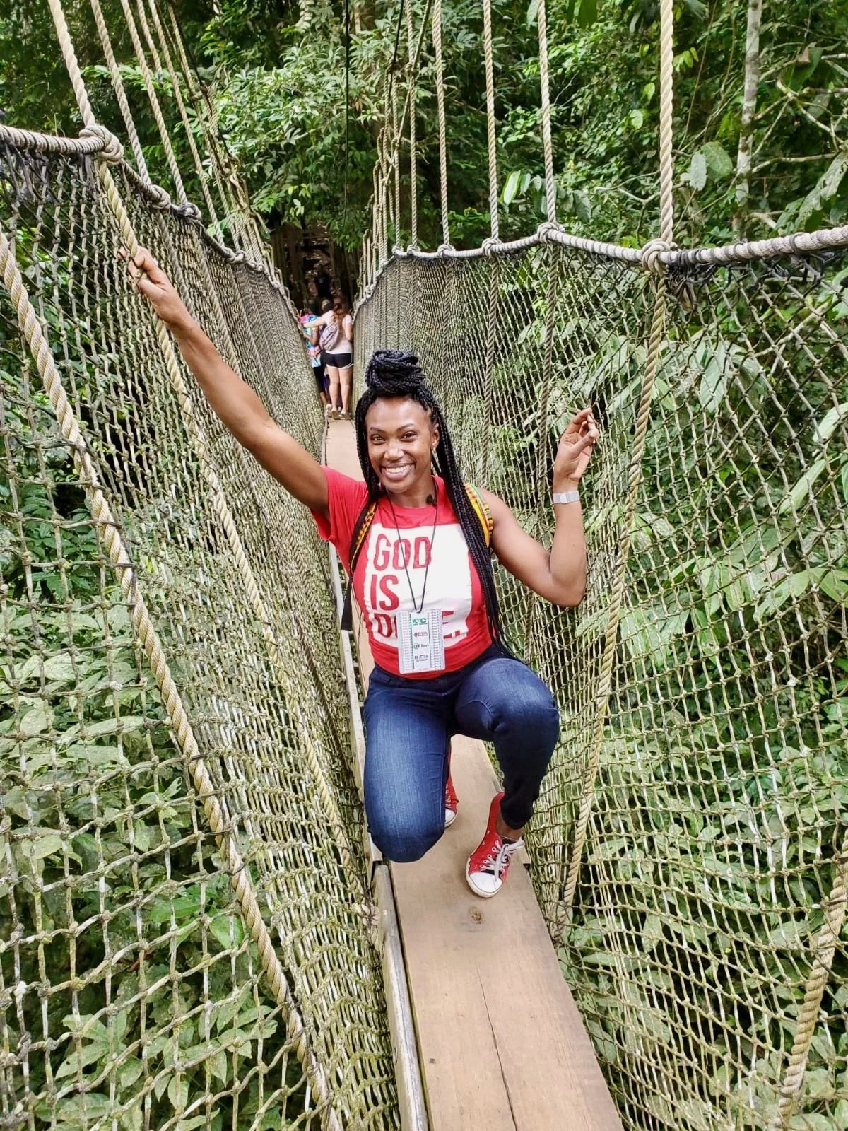 Beautiful black girl on bridge in forrest