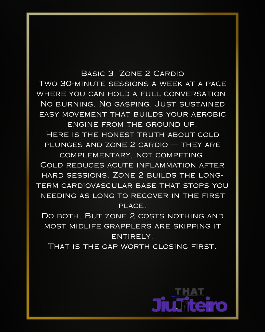 Text explaining Zone 2 cardio workouts for exercise, highlighting the benefits of cold exposure and avoiding skipping.