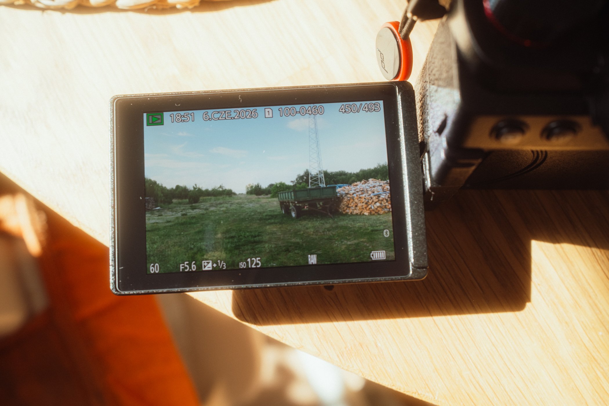 Panasonic Lumix S5D z obracanym ekranem używanym do fotografowania z nietypowej perspektywy.