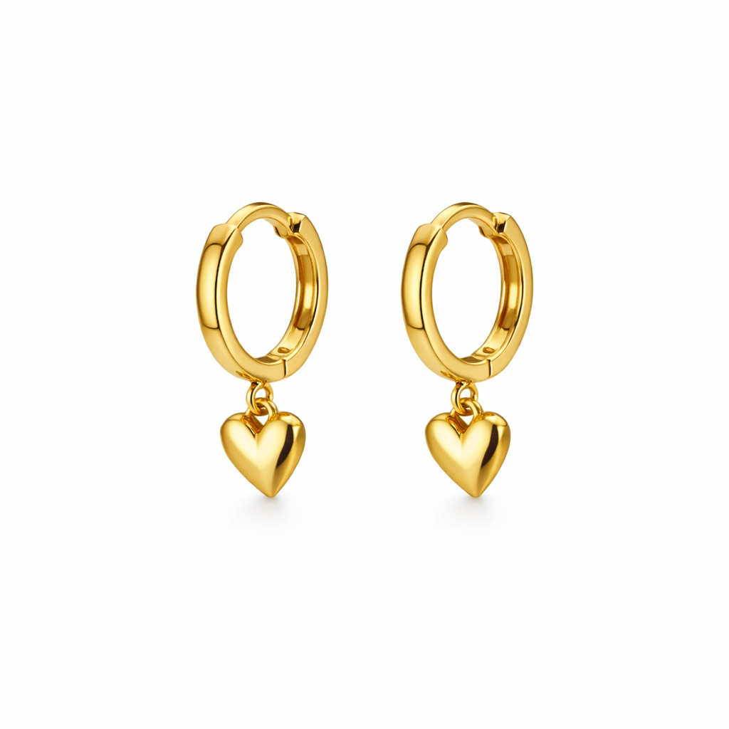 Gold Puffed Heart Charm Huggies