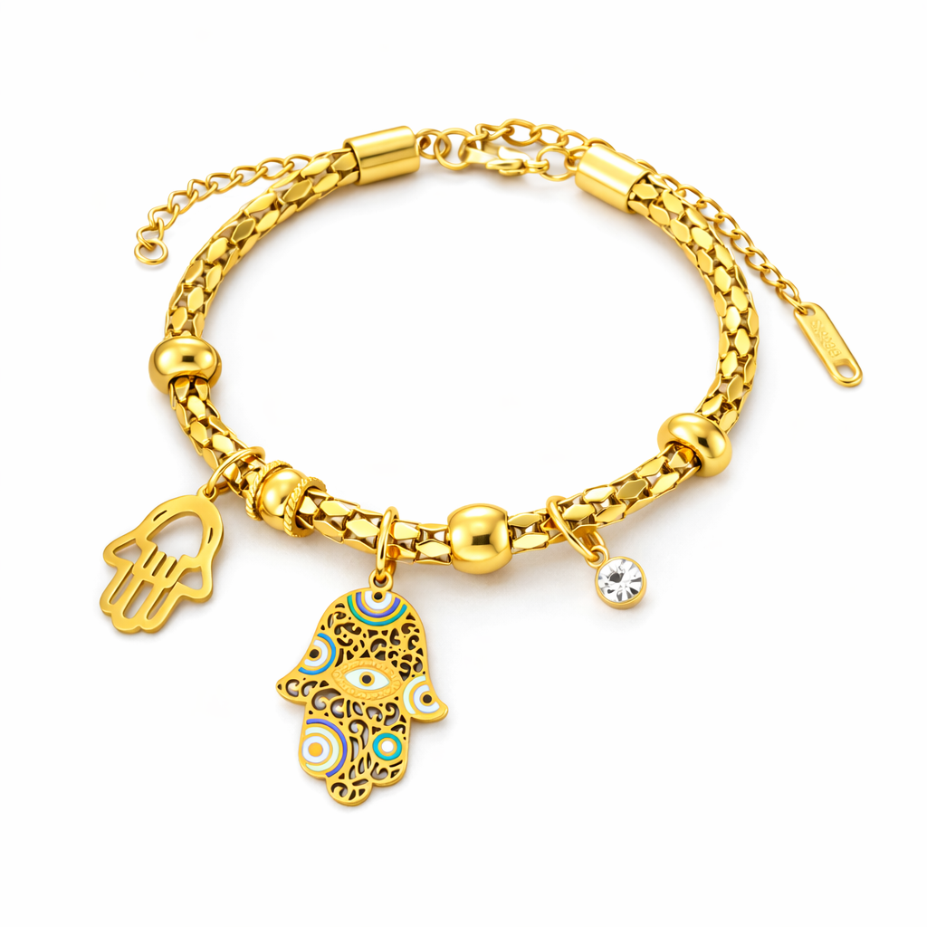 Mosaic Hamsa & Evil Eye Charm Bracelet