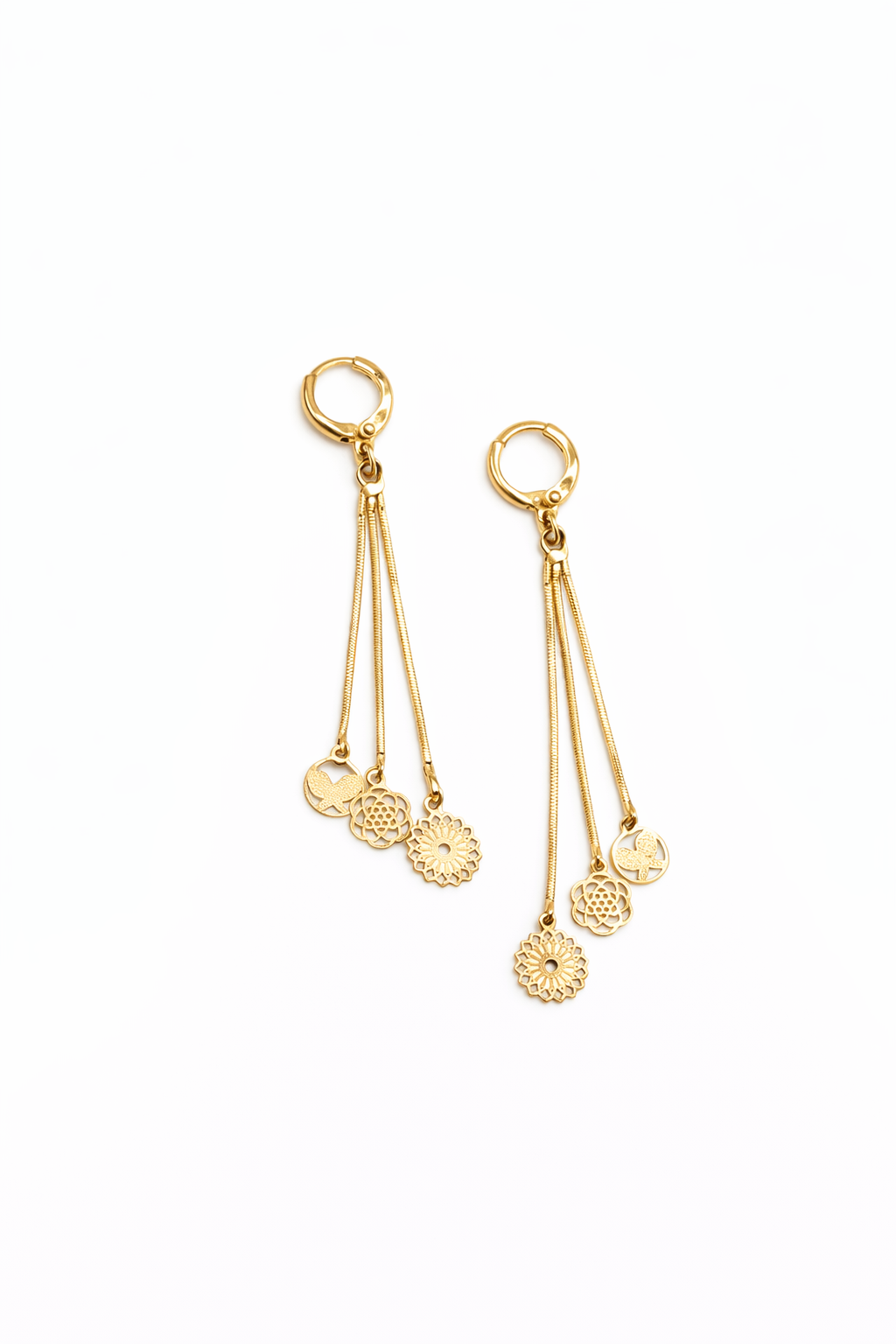 Gold Mandala & Butterfly Tassel Earrings