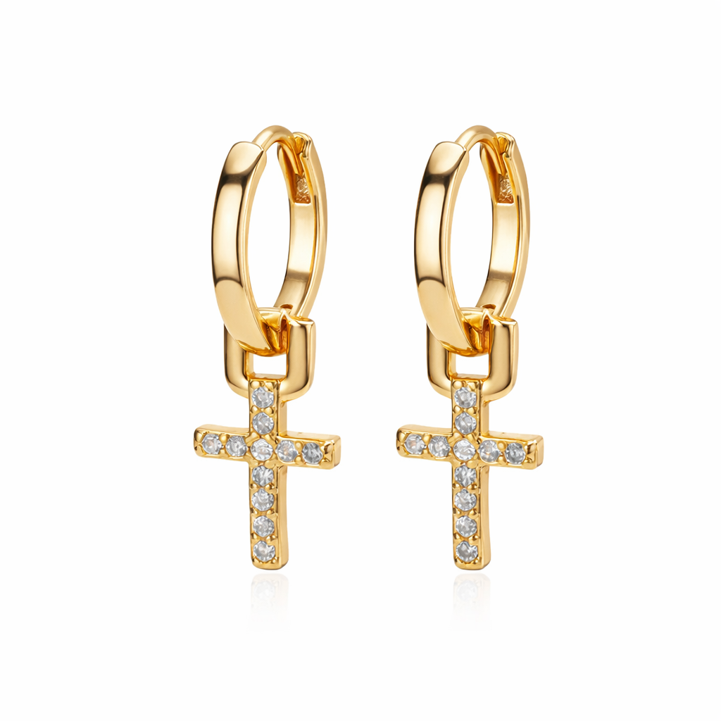 Sparkle Cross Charm Huggies