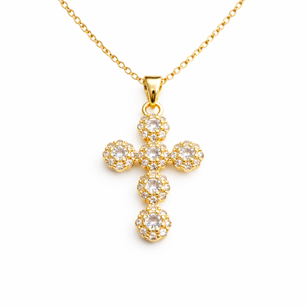 Sparkling Halo Cross Pendant