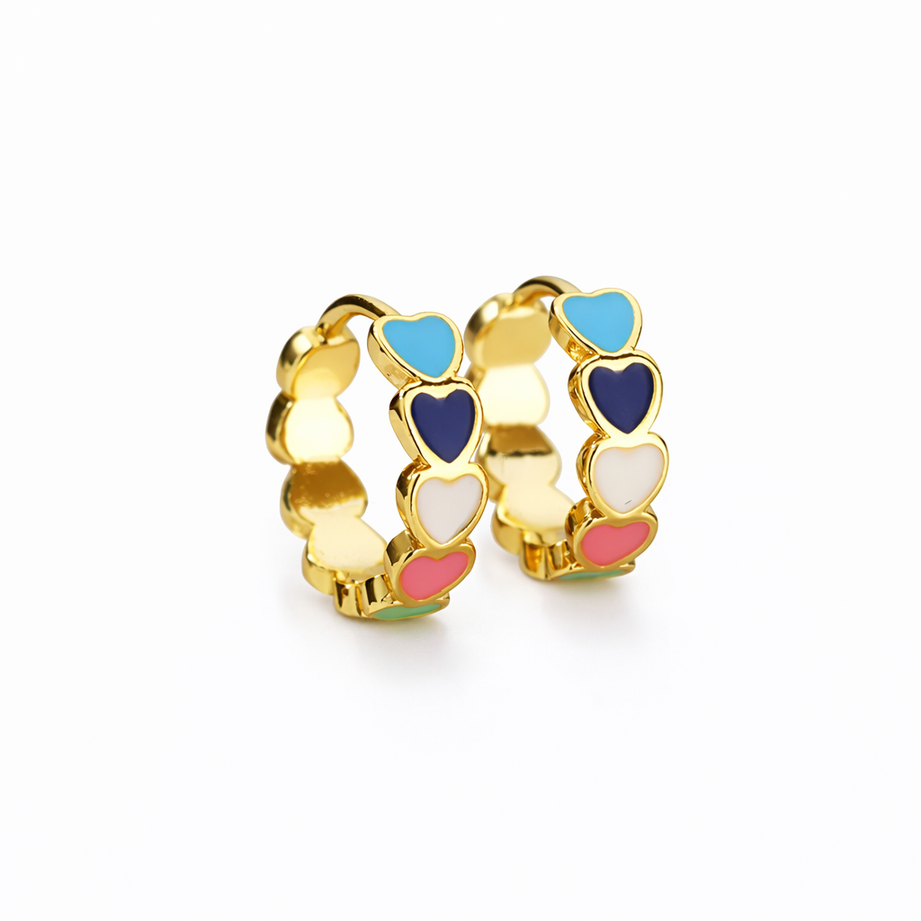 Multicolour Heart Enamel Hoops