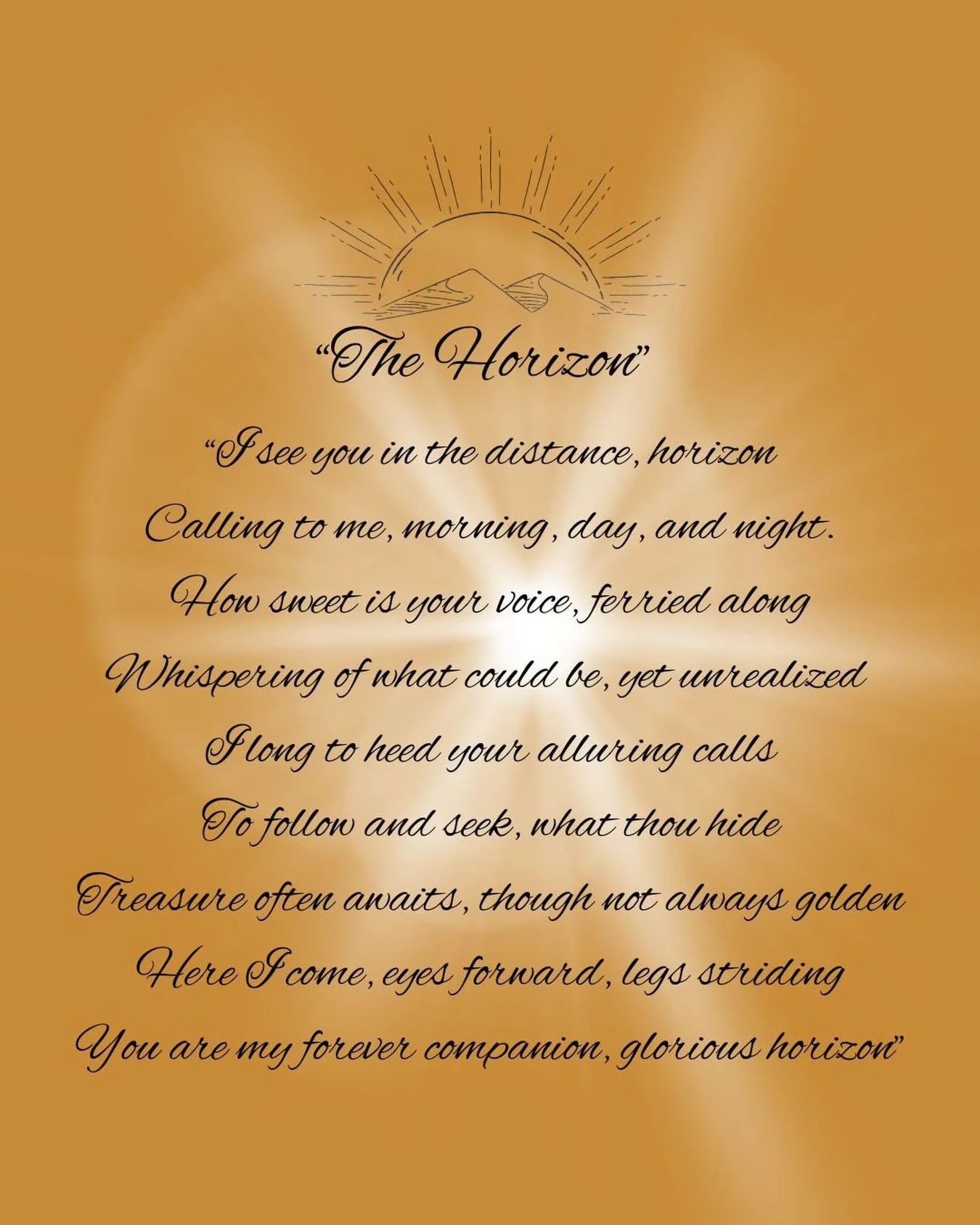 The Horizon🌅 Poem from Brock Smith and the Dagger of Souls. This poems dives into the longing to follow what lays hidden ahead, the desire to uncover what is yet to come. What is your horizon&rsquo;s call? 
#poem #bookstagram #horizon #poetry #read