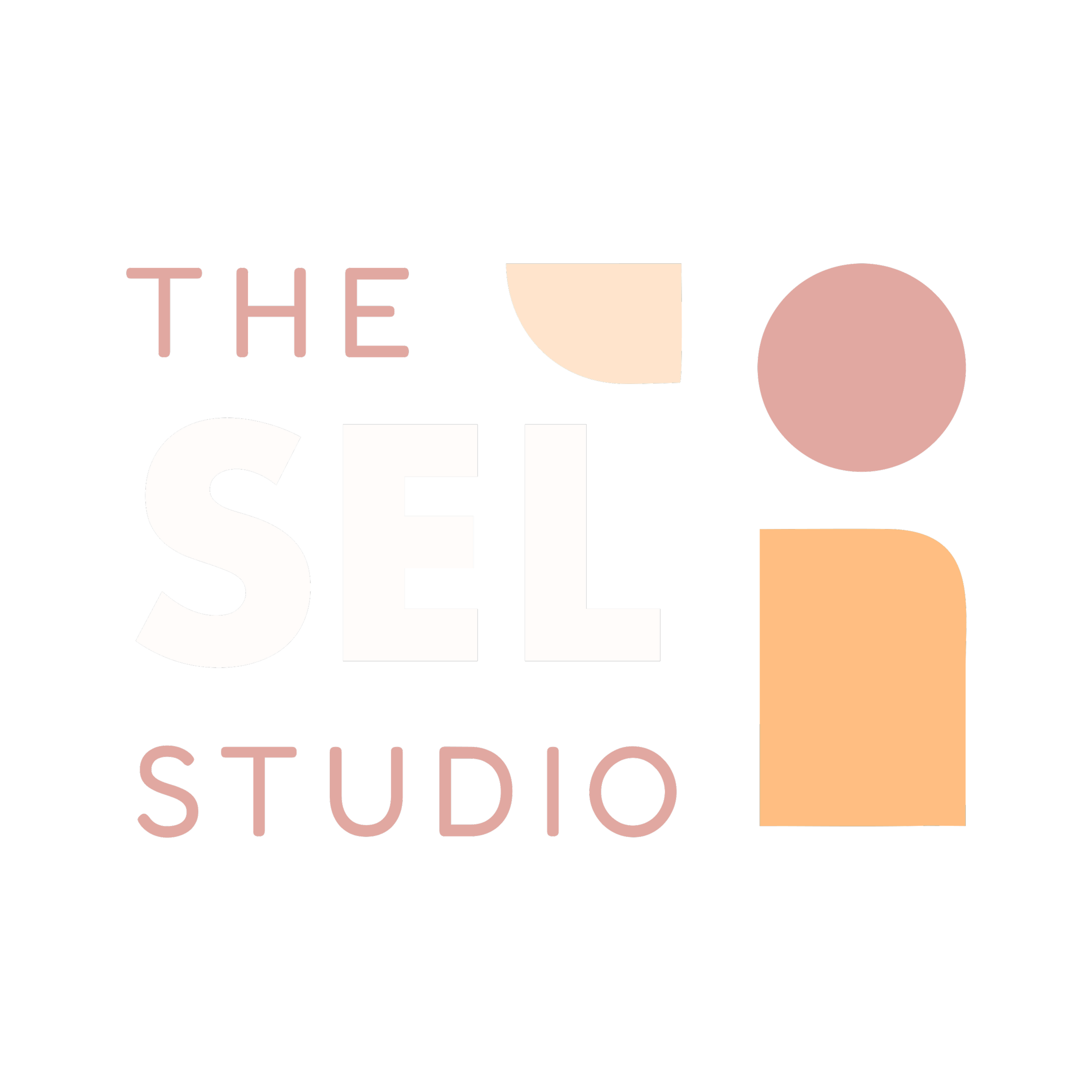 The logo for The SEL Studio, featuring the studio name in large white and pink text with abstract shapes in pastel colors on a black background.