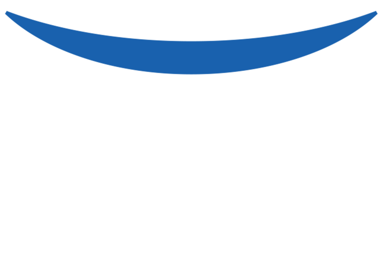 Below a blue header with curved edges, there is a large white space. The header has a subtle wave pattern.