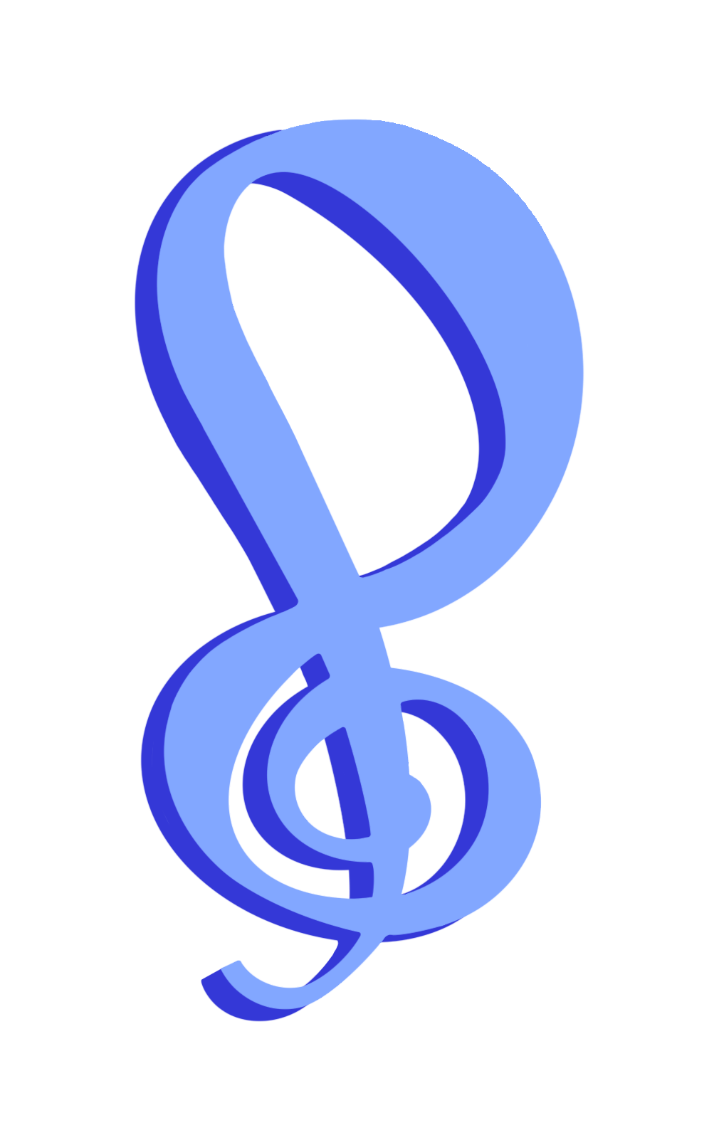 A blue treble clef music symbol with a 3D effect on a black background.