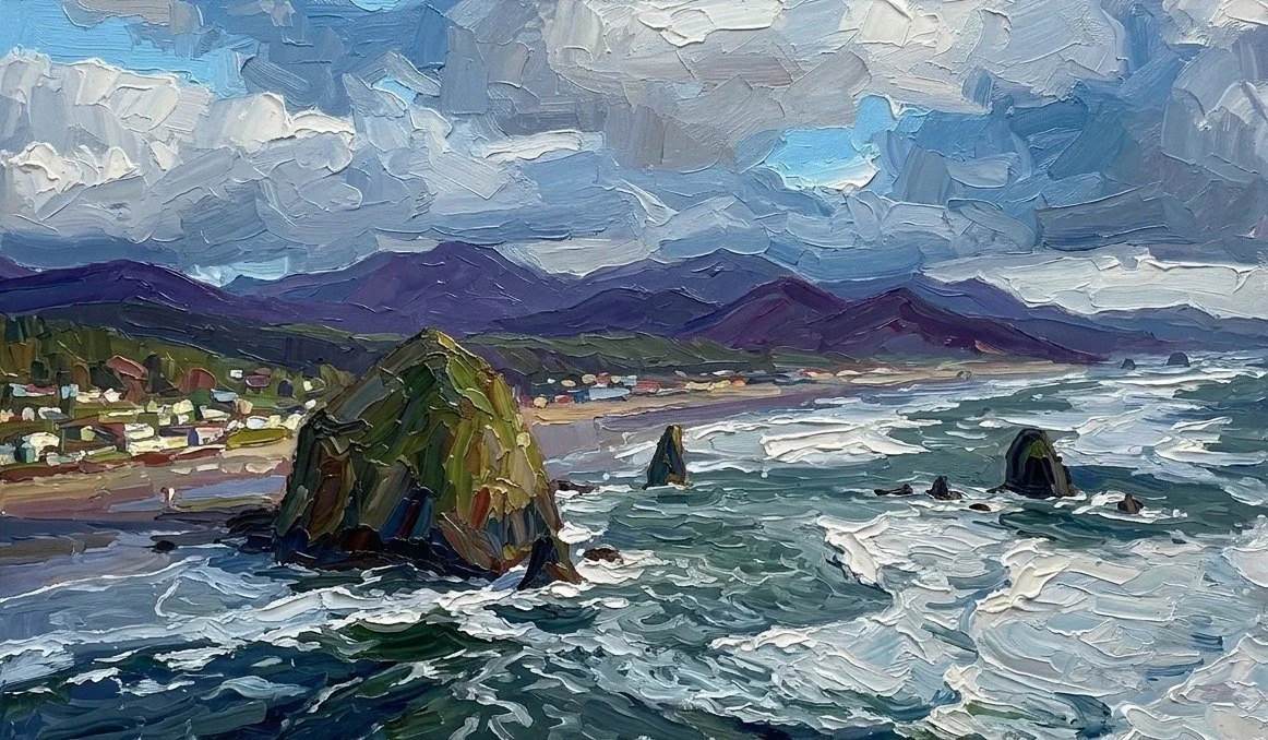 Weather Rolling In, a signed giclée print of Haystack Rock from the Off to the Oregon Coast series by Porch to Palm