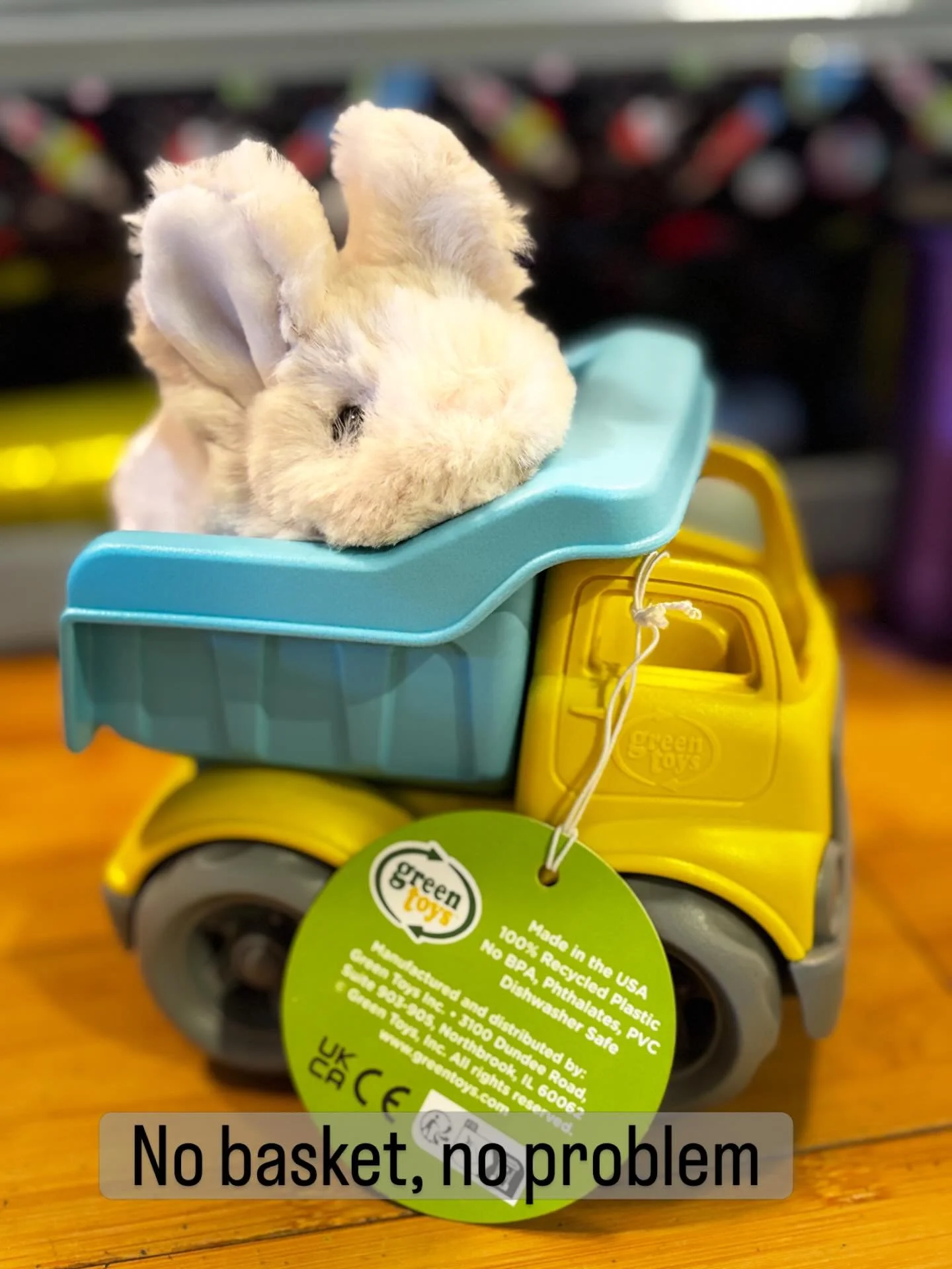 Dumpster trucks make adorable Easter baskets, especially when cute little bunnies are sitting in the back 🚚🐰💚