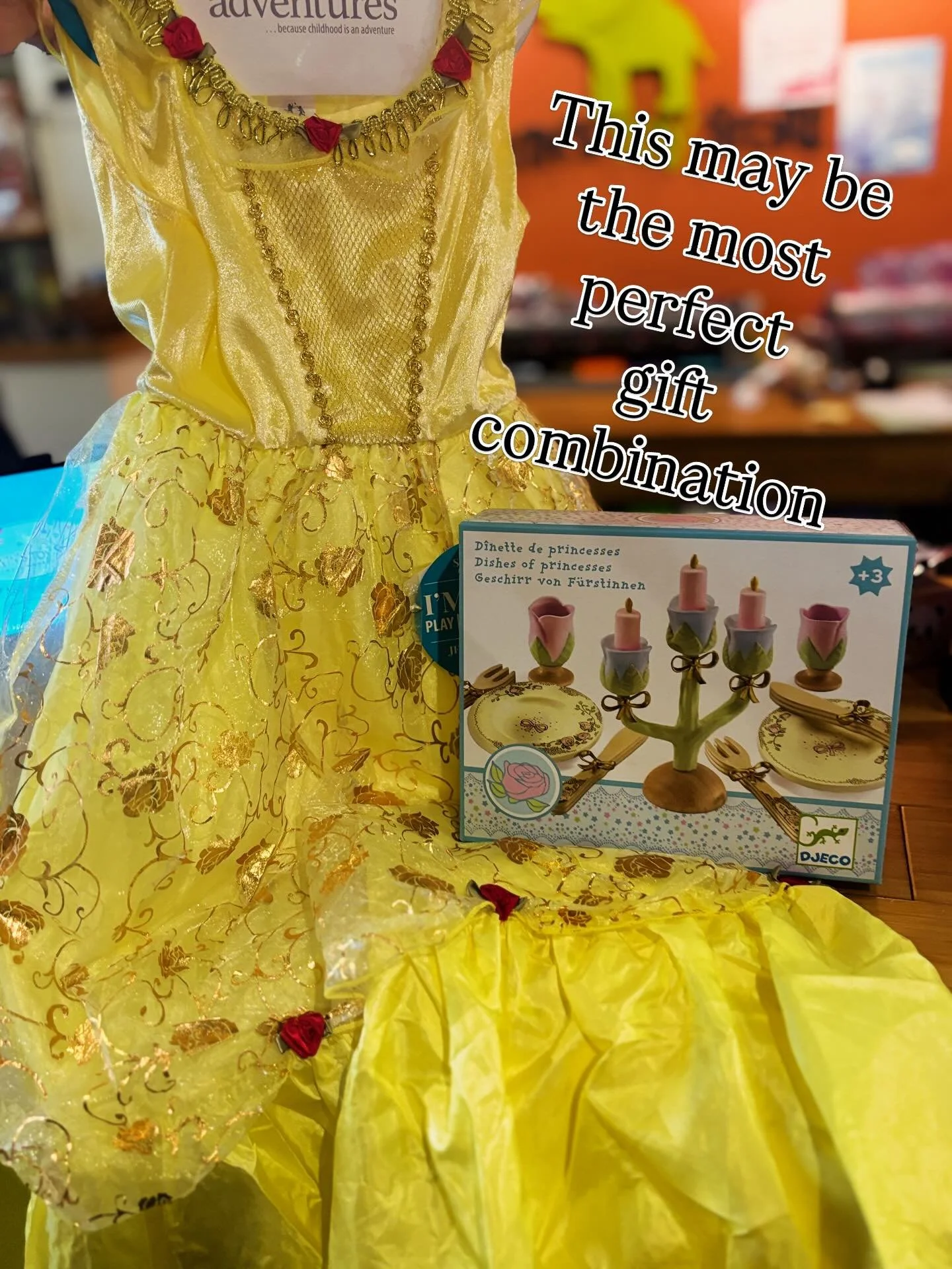 This might be the most perfect gift combination!

Beauty ball gown and princess dishes with a candelabra 🥀💛👑🌹🕯️

We are open today until 5 for all of your gift giving, last minute birthday party, just need to play, get outside, find something fu