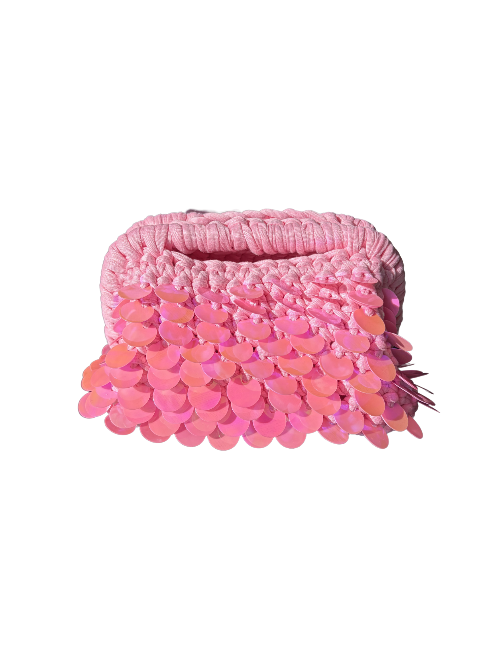 Crochet Sequins Clutch - Pink
