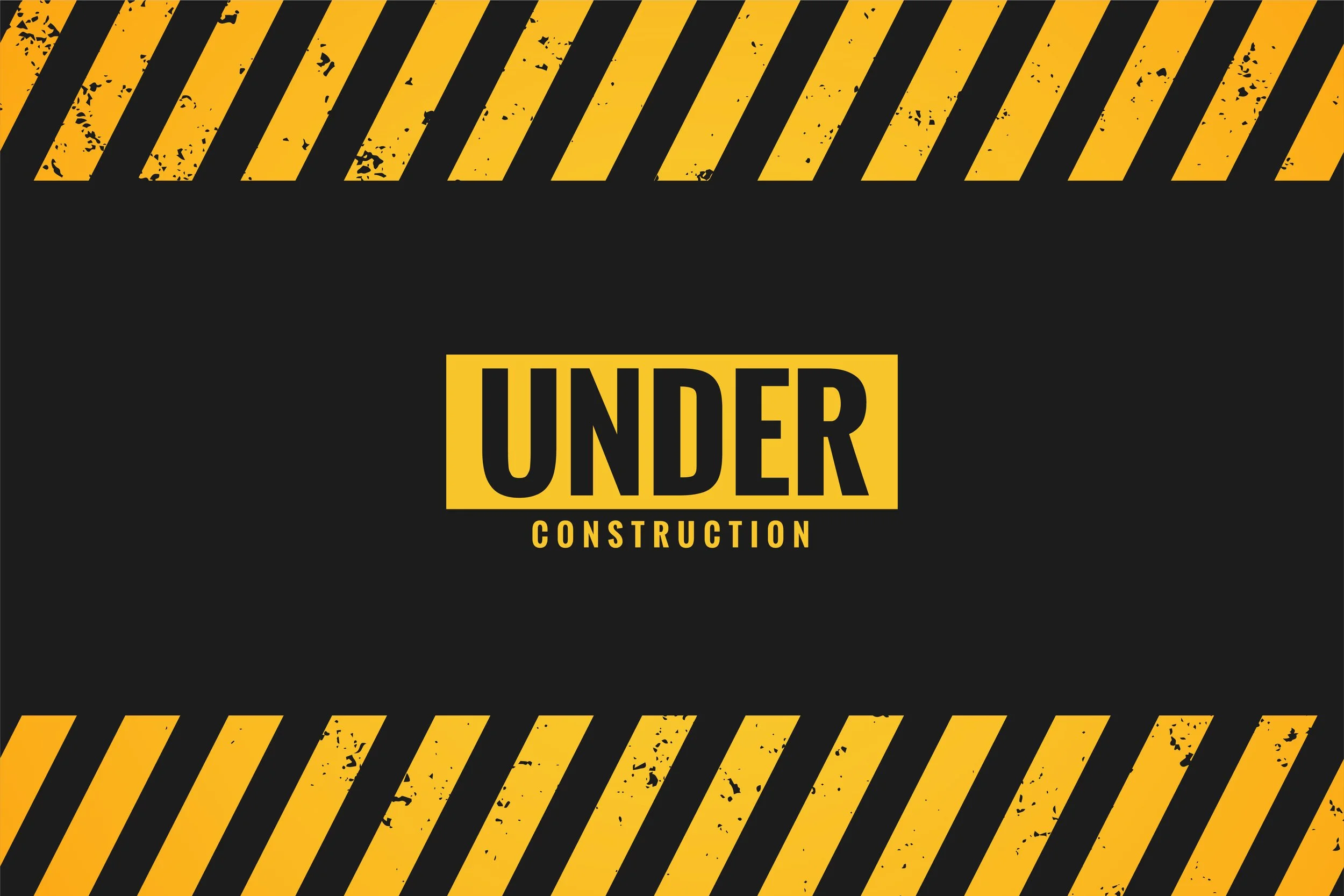 Under construction warning sign with yellow and black caution tape border.