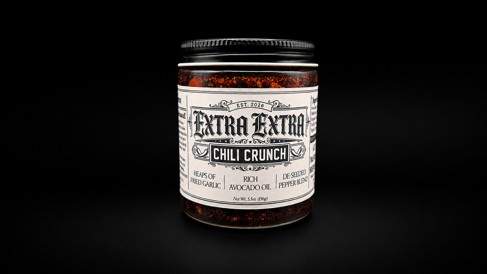 Photo of chili crunch, chili crisp made in avocado oil and  Guajillo Peppers