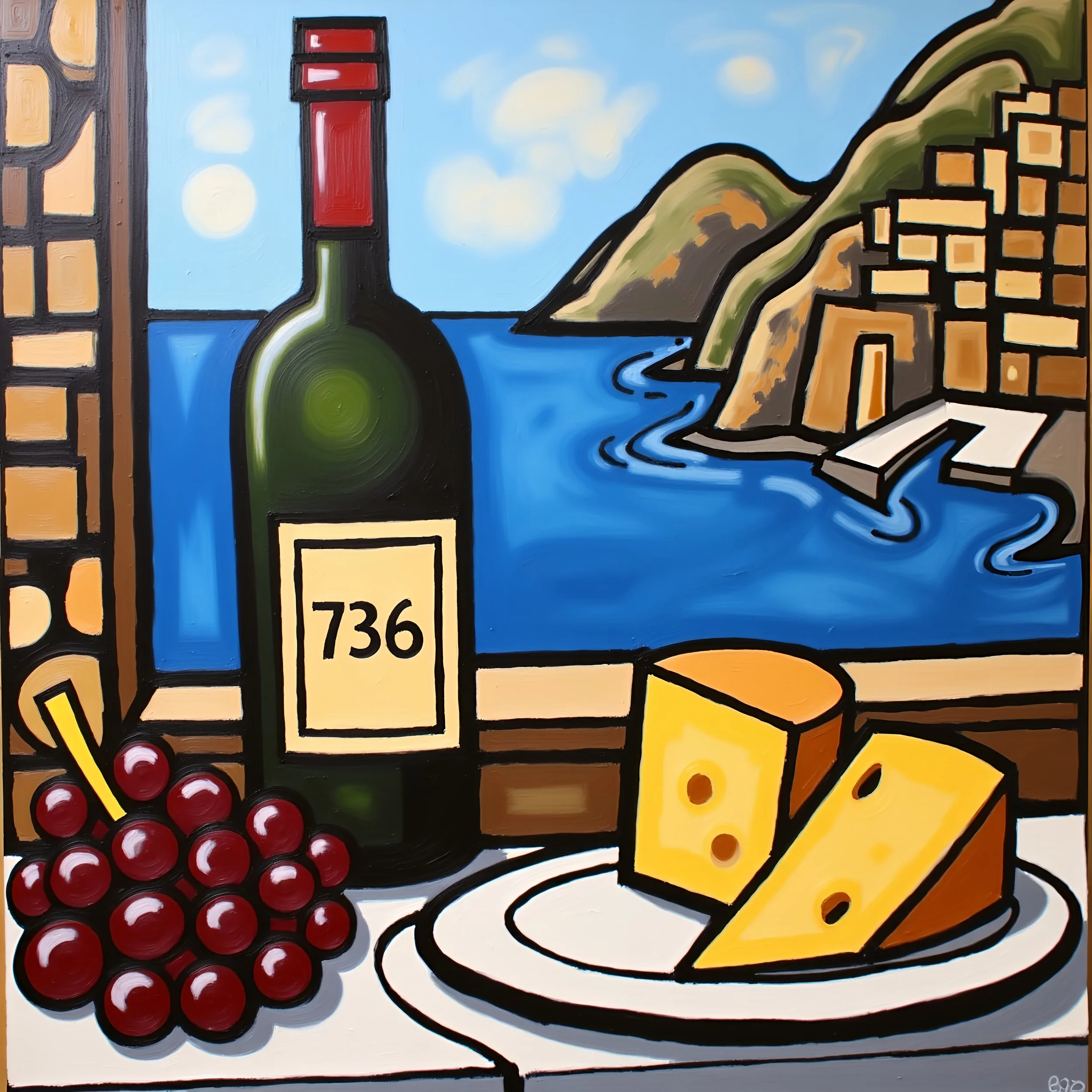 'Montelpulciano e Pecorino in riva al mare' - Canvas Tile Print - 20in x 20in , 2025