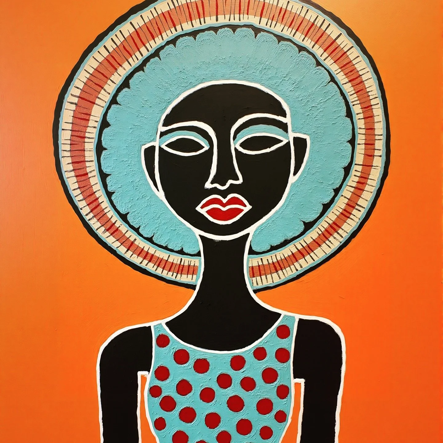 'Black Lady on Orange background' - Canvas Tile Print - 20in x 20in , 2026