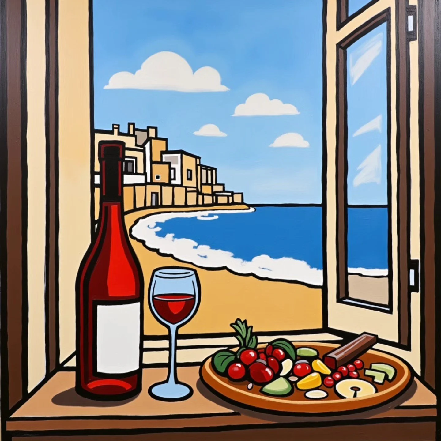 'Rosé sur Mer' - Canvas Tile Print - 20in x 20in , 2025