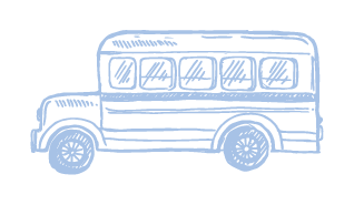 Line drawing of a school bus with multiple windows and large tires.