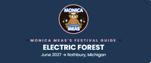Monica Meas's Electric Forest 2027 festival guide cover, Rothbury, Michigan