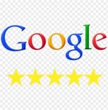 Google logo with five yellow stars beneath it, indicating a five-star rating.