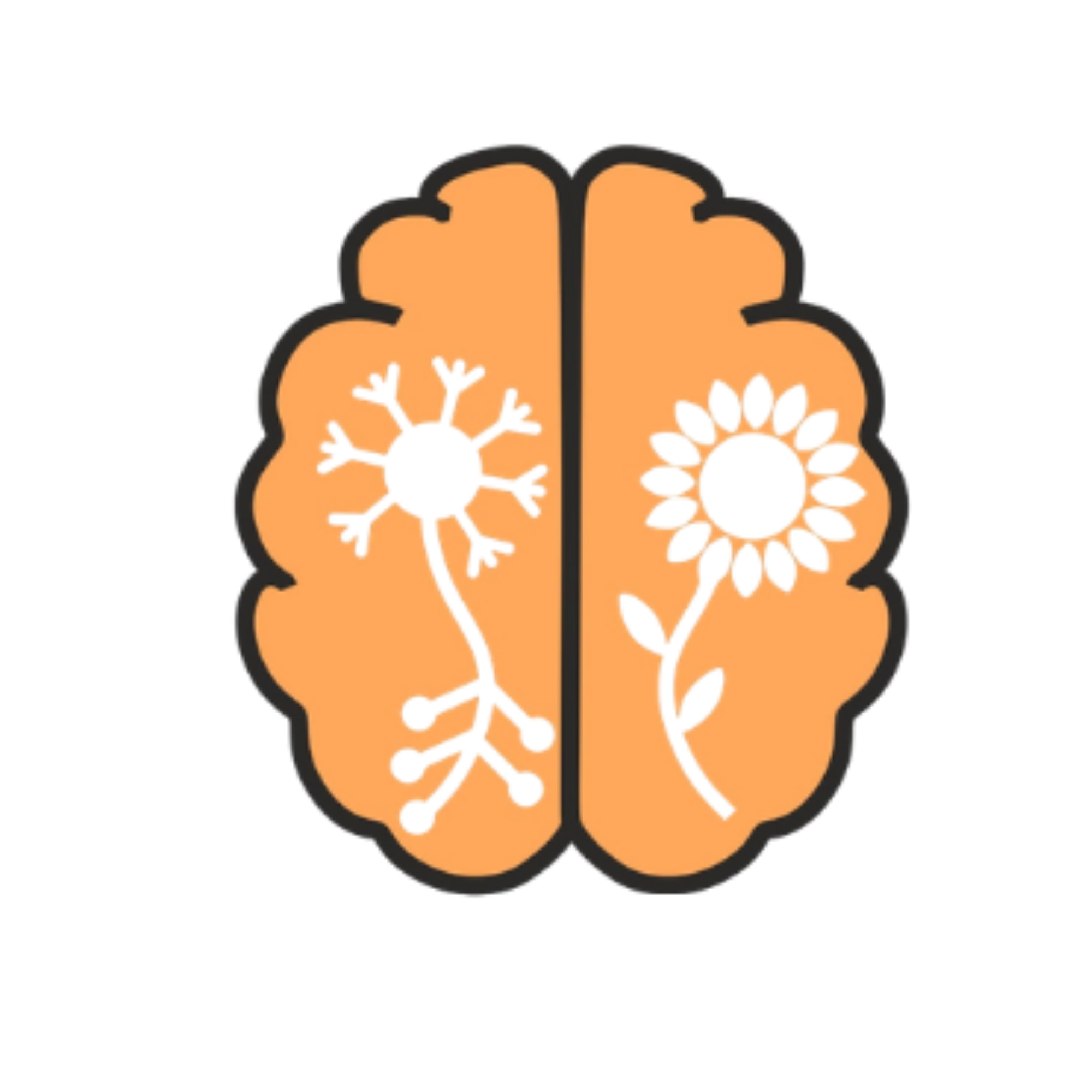 Ilustração de um cérebro humano com três regiões destacadas, uma à esquerda, uma à direita e uma na parte inferior esquerda, cada uma com um símbolo diferente.