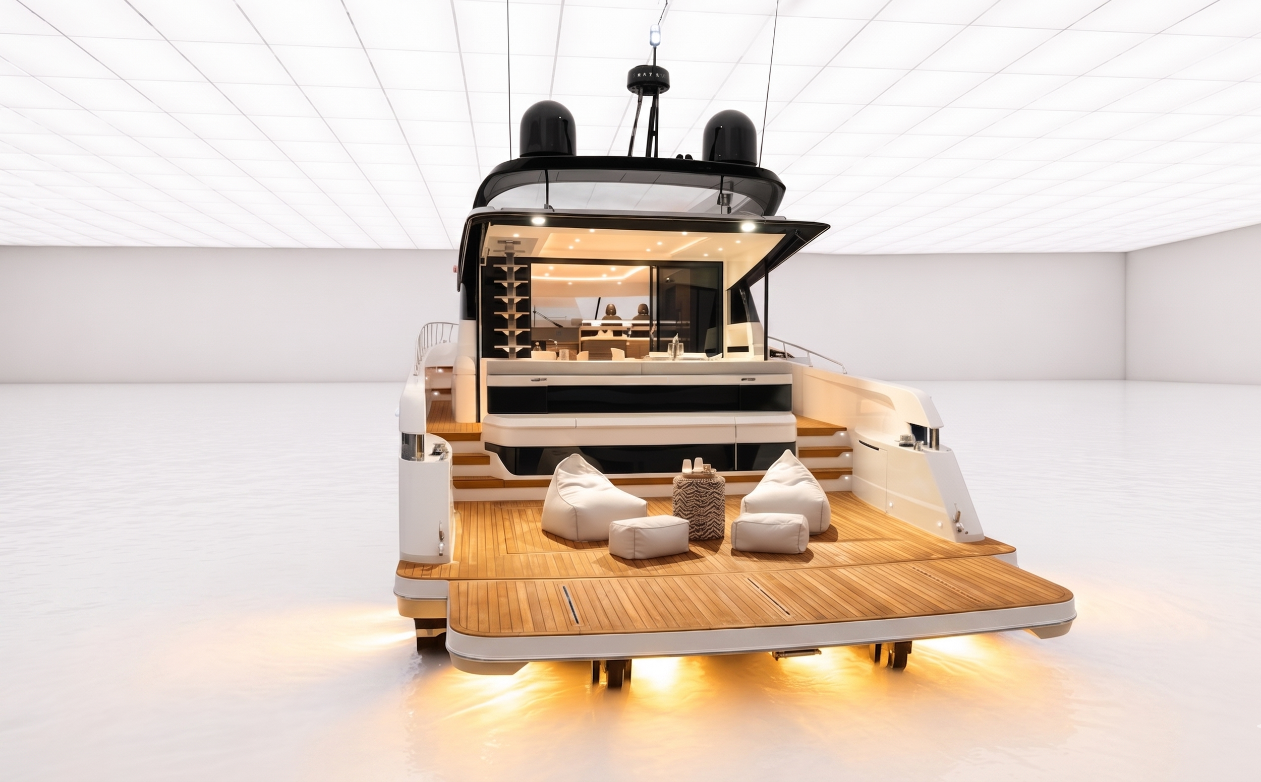 Luxury Maritimo motoryacht with a deck and outdoor seating