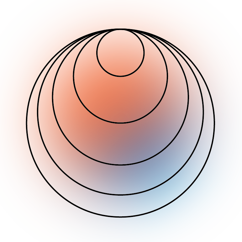 Colorful gradient background with concentric black circles radiating from the center.