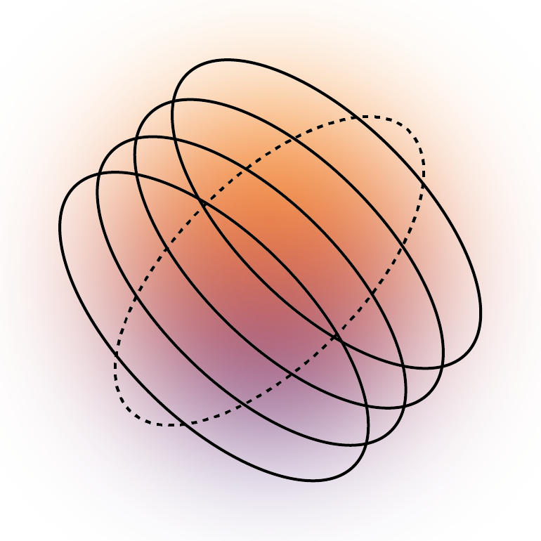 Abstract digital artwork featuring a gradient background with circular lines and overlapping ellipses in black and dashed black on a colorful, concentric circular pattern.